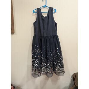 Girls navy sleeveless A-line sequined party dress by Knitworks size 16